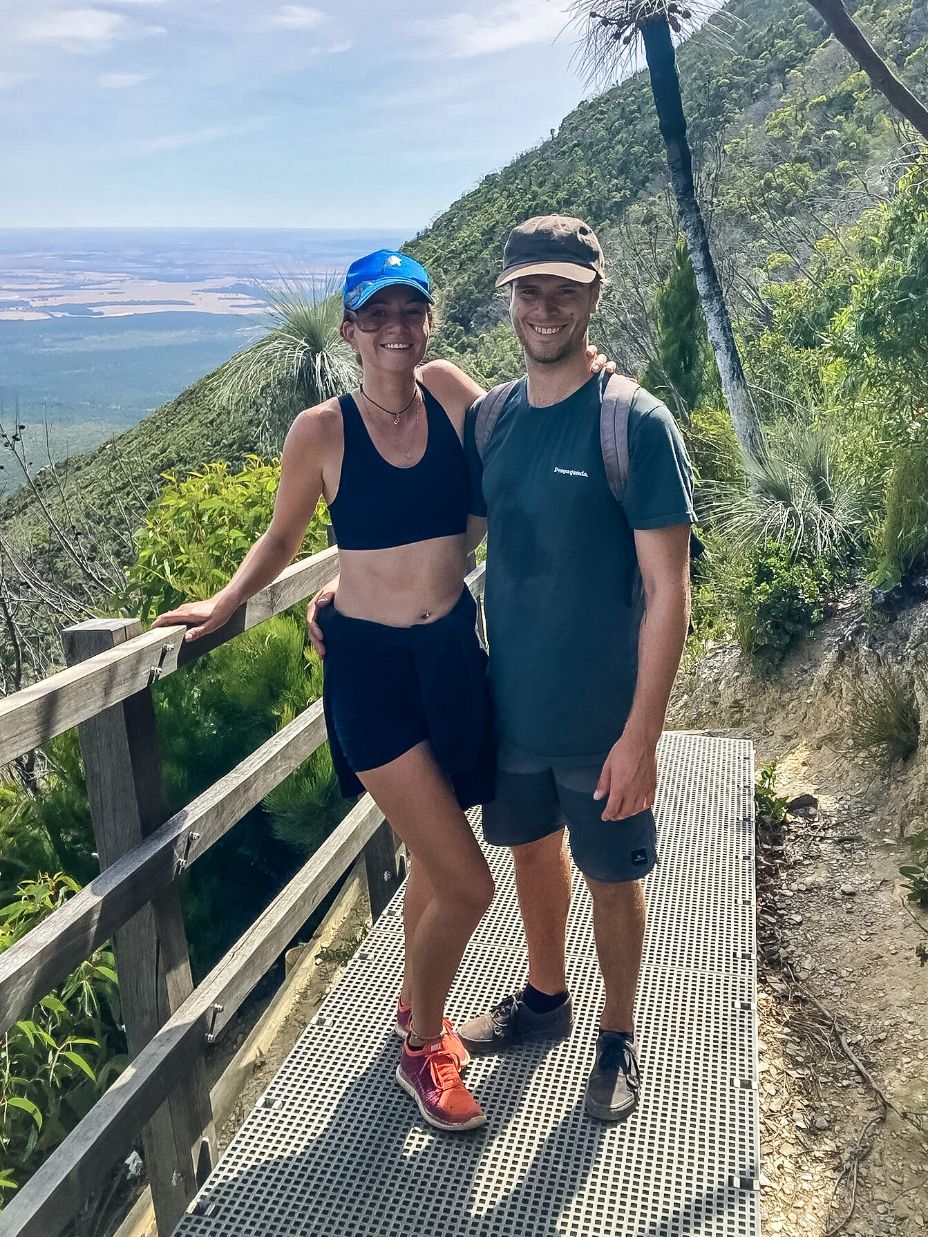 Travel couple during a hike in Australia on a WHV while backpacking and roadtripping